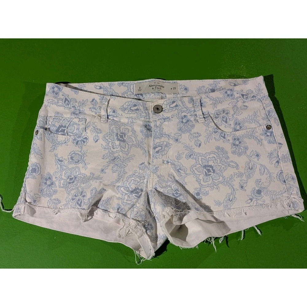 Abercrombie & Fitch Blue White Floral Cutoff Jean Shorts Size 8